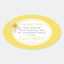 Tropiskt blomma och Gult Trellis Tack Bröllop Ovalt Klistermärke