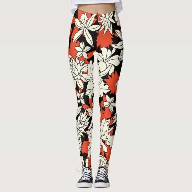 Tropiskt blomma, sömlös exotisk Mönster Leggings (Framsida)
