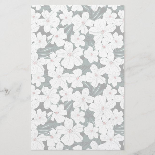 Tropiskt blommamönster för vit brevpapper (Framsida)