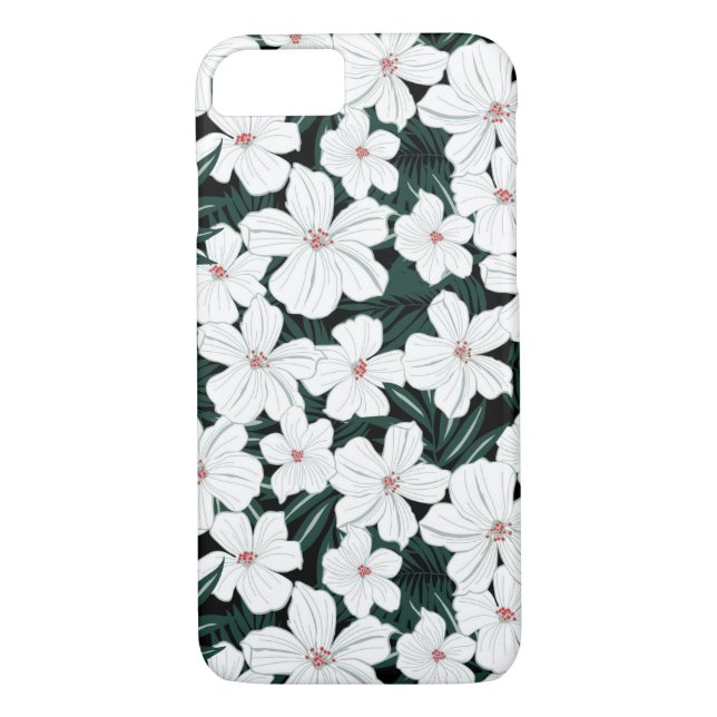 Tropiskt blommamönster för vit Case-Mate iPhone skal (Baksida)