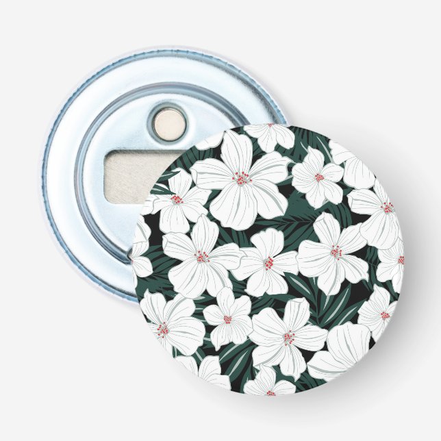 Tropiskt blommamönster för vit flasköppnare (Framsidan)