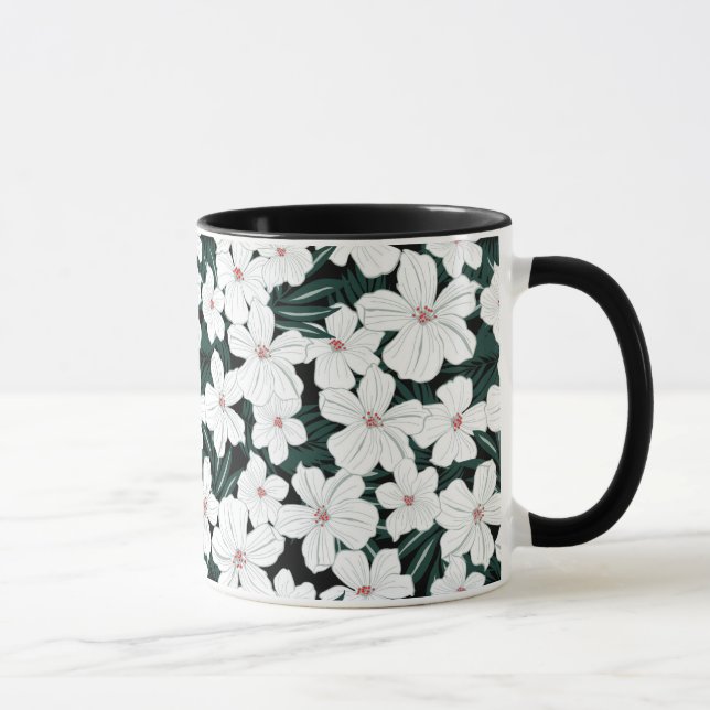 Tropiskt blommamönster för vit mugg (Höger)