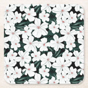 Tropiskt blommamönster för vit underlägg papper kvadrat