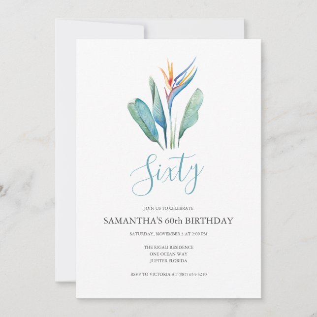 Tropiskt blommande 60:e födelsedagsinbjudan inbjudningar (Framsida)