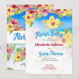 Tropiskt blommande babyskor Beach Aloha Inbjudningar