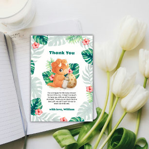 Tropiskt blommande dinosaurie baby shower  tack kort
