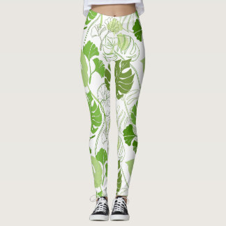 Tropiskt blommande grönt mönster på leggings