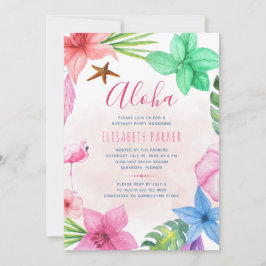Tropiskt blommande rosa hawaiisk luau-födelsedagsf inbjudningar