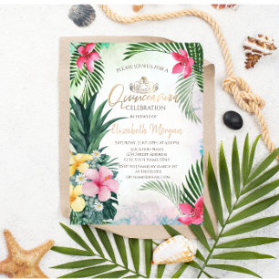 Tropiskt blommig Ananas Palm Sommar Quinceañera Inbjudningar