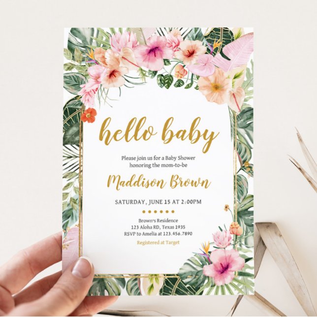 Tropiskt Blommigt Aloha Baby Shower Inbjudningar (Girl Hawaiian Baby Shower Invitation)