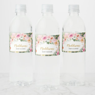 Tropiskt Blommigt Aloha Baby Shower Vattenflaskor Etikett