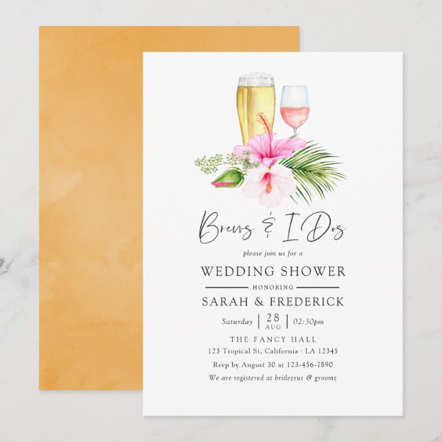 Tropiskt Blommigt Beach Brews innan jag gör det Inbjudningar (Fram/baksida)