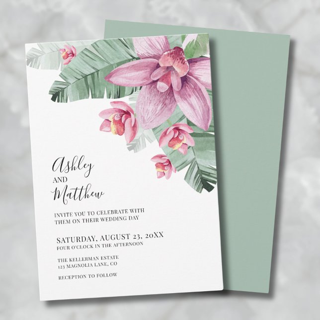 Tropiskt Blommigt Bröllop Inbjudningar (Modern Floral Tropical Wedding Invitation)