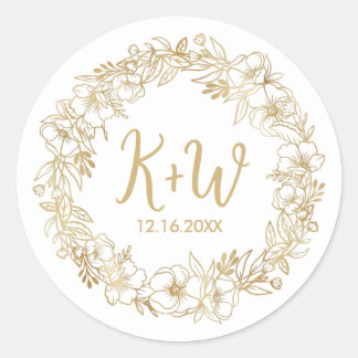 Tropiskt Blommigt Bröllop Monogram Initialer Runt Klistermärke