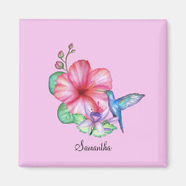 Tropiskt Blommigt Hummingbird Personlig Magnet