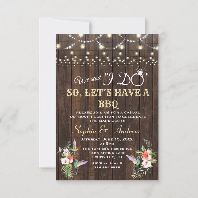 Tropiskt Blommigt Hummingbird Wood after I DO BBQ Inbjudningar (Framsida)