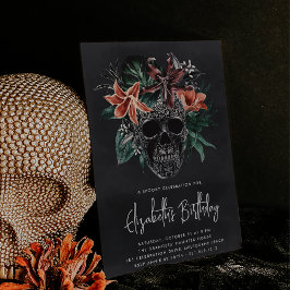 Tropiskt Blommigt Skull Halloween-Födelsedagsfest Inbjudningar