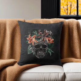 Tropiskt Blommigt Skull Halloween Kudde