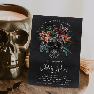 Tropiskt Blommigt Skull Halloween-Möhippa Inbjudningar