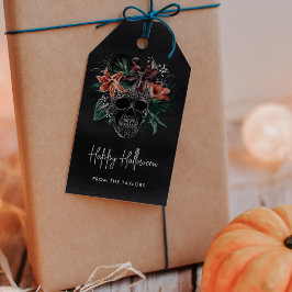 Tropiskt Blommigt Skull Halloween Presentetikett
