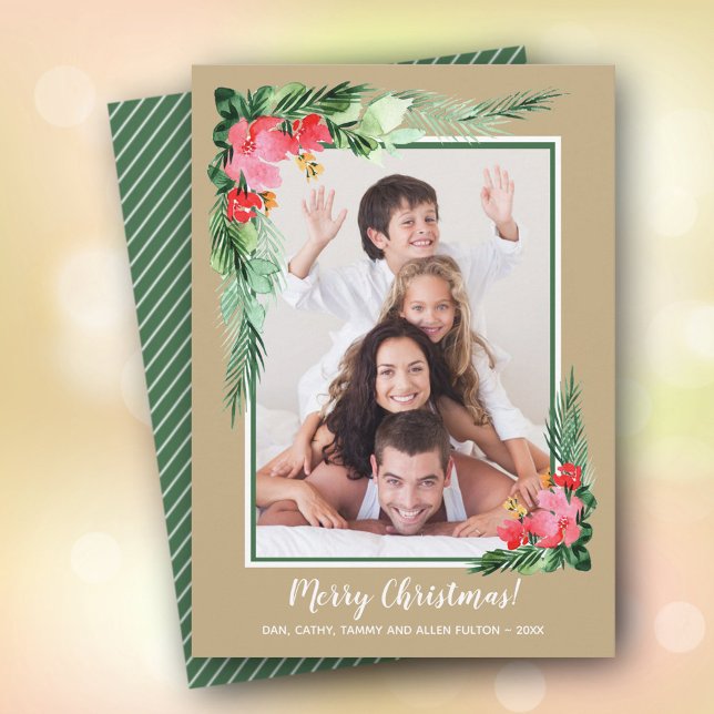 Tropiskt Blommigt Vatercolor-julfoto Julkort (Skapare uppladdad)