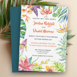 Tropiskt Blommigt Vatercolor Modern Beach Wedding Inbjudningar