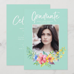 Tropiskt Blommigt Vattenfärg Foto Studenten Inbjudningar