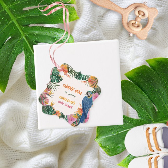 Tropiskt Blommigt Vattenfärgsjungle Baby Shower Gåvor Etiketter (Tropical Floral Watercolor Jungle Baby Shower Favor Tags ©Susanne Sachers - Sunny Mind 🌞)