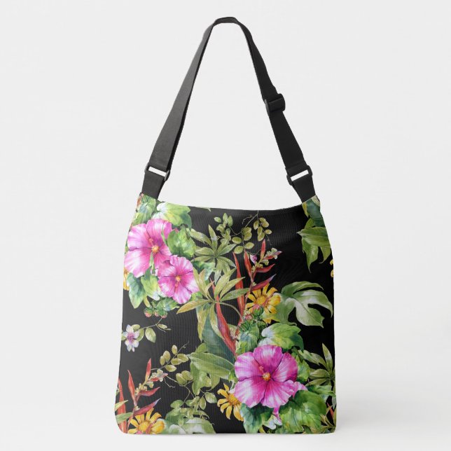 Tropiskt Blommönster Axelväska (Framsida)