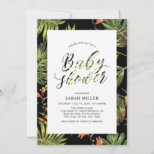 Tropiskt blommönster Baby Shower-inbjudan Inbjudningar (Framsida)