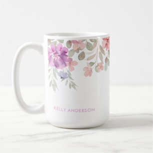 Tropiskt blommönster flickaktig vattenfärgdekal kaffemugg