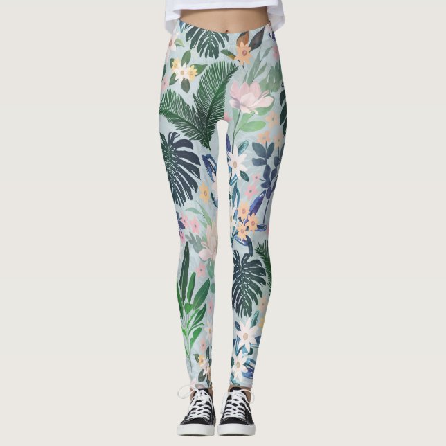 Tropiskt Blommönster för flytande olja Leggings (Framsida)