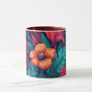 Tropiskt Blommönster för rik Mugg