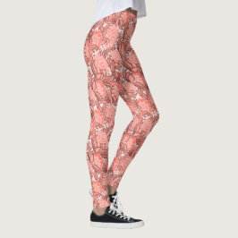 Tropiskt Blommönster för rosa och koral Leggings