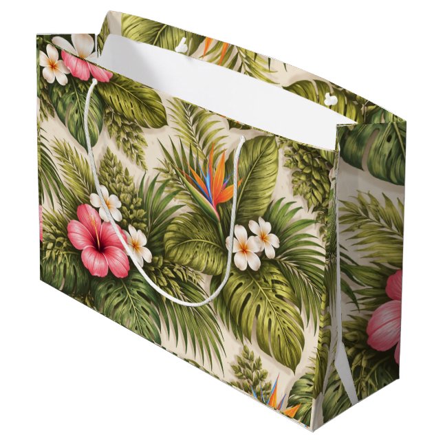 Tropiskt blommönster – Hibiskus, Monstera  (Baksidan Vinklad)