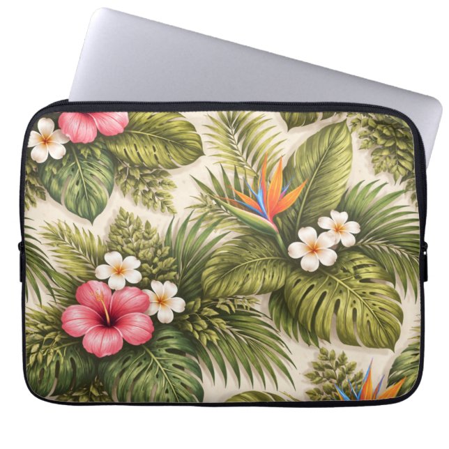 Tropiskt blommönster – Hibiskus, Monstera  Laptop Fodral (Framsidan)