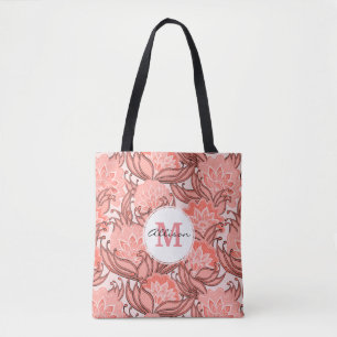 Tropiskt Blommönster i coral med Monogram Tygkasse