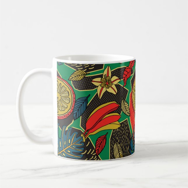 Tropiskt blommönster i Dodle stil med frukt Kaffemugg (Vänster)