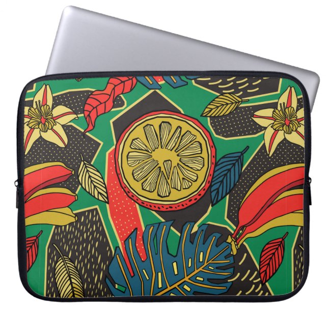 Tropiskt blommönster i Dodle stil med frukt Laptop Fodral (Framsidan)