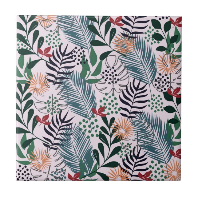 Tropiskt Blommönster Kakelplatta (Framsidan)