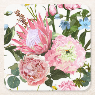 Tropiskt blommönster med rosa blommor. underlägg papper kvadrat