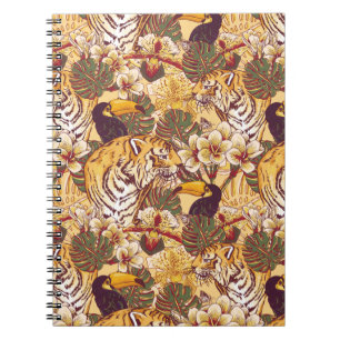 Tropiskt Blommönster med tigern Anteckningsbok