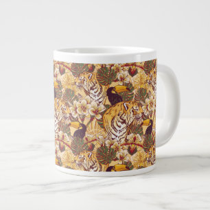 Tropiskt Blommönster med tigern Jumbo Mugg