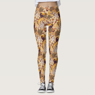 Tropiskt Blommönster med tigern Leggings