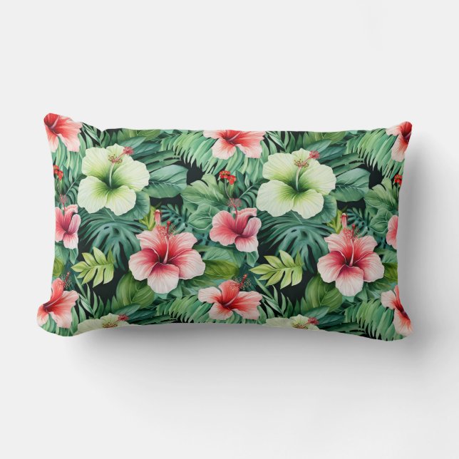 Tropiskt blommönstrat palm-kastkudde lumbarkudde (Framsida)