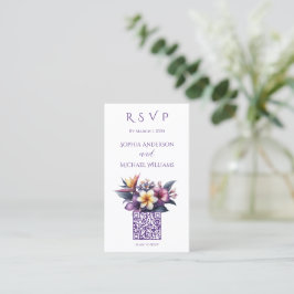 Tropiskt blommotiv-RSVP-QR-kod- Visitkort