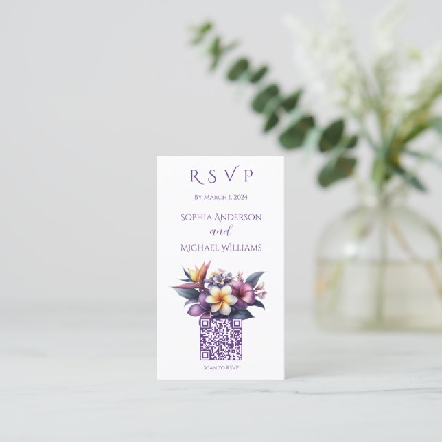 Tropiskt blommotiv-RSVP-QR-kod- Visitkort (Stående Fram)