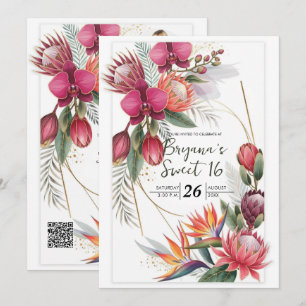 Tropiskt blomparadis Botanisk Guld Sweet 16 Inbjudningar