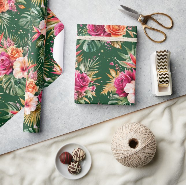 Tropiskt blomster | Hibiskus & grönska Presentpapper (Hantverk)