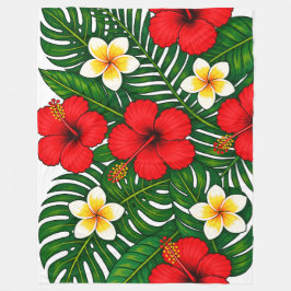 Tropiskt blomster med hibiskus och plumeria fleecefilt